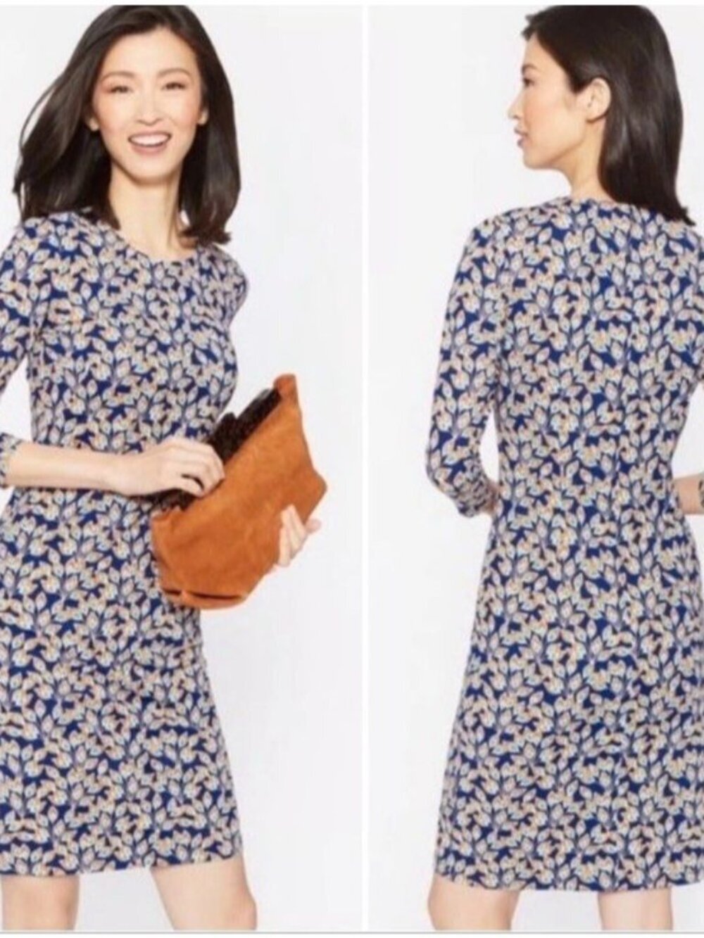 J McLaughlin Catalina Cloth Sophia Peacock Feather Dress Sz L Navy Mustard Zip
